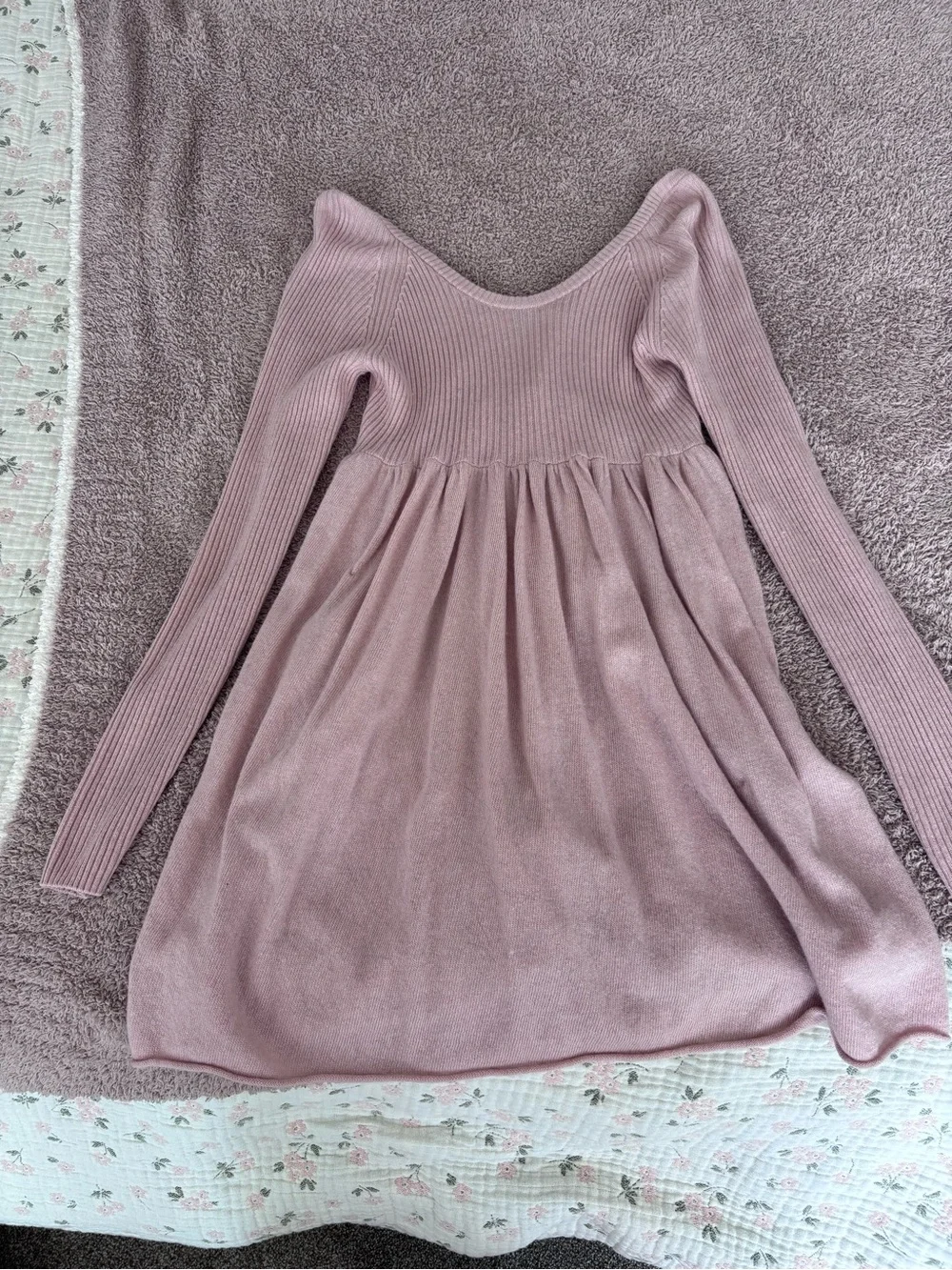 Free People Blush Pink Knit Babydoll Mini Dress